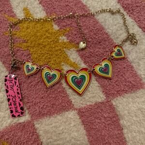 Betsey Johnson pride rainbow heart bib necklace